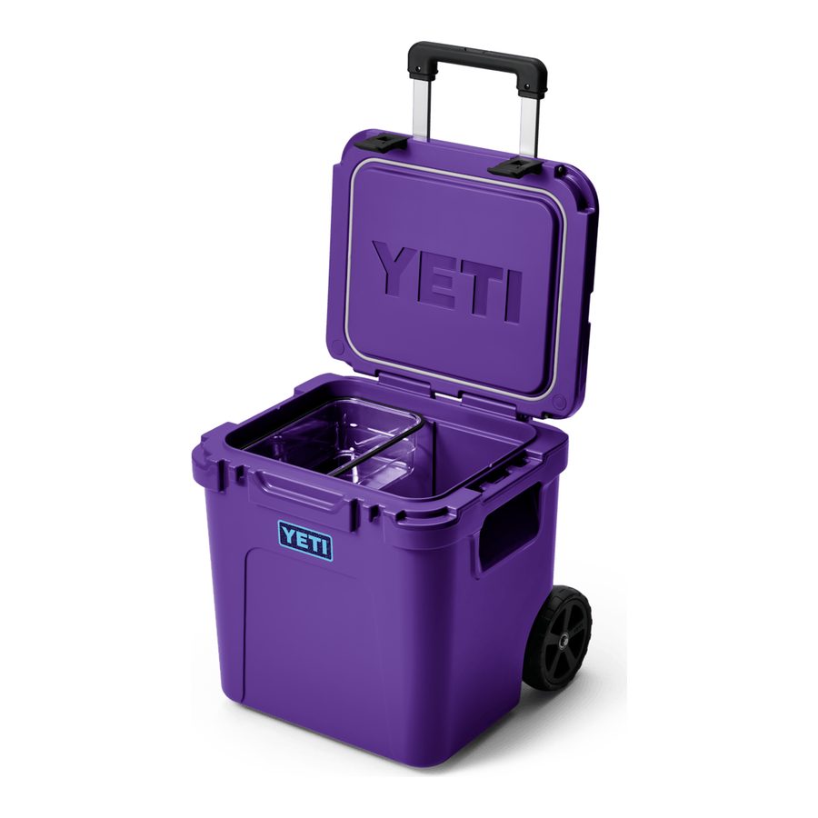 Yeti Roadie 48 wheeled cooler with the lid open