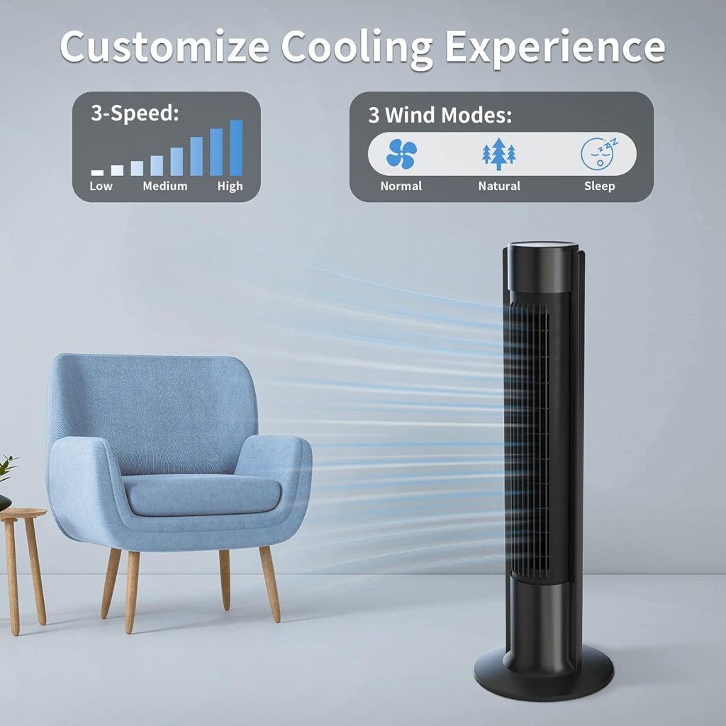 ACHAZEL 120Â°Oscillating Fan with Remote, 42 Tower Fan with 3 Speeds, 8H Timer, LED Display, Powerful Quiet Standing Bladeless Floor Fans for Home Office Bedroom Living Room