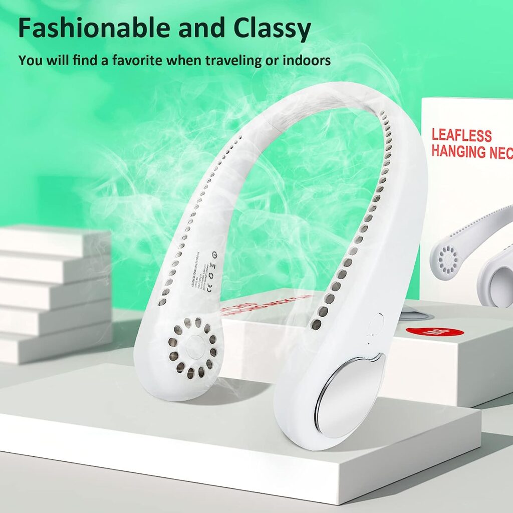 Bladeless Neck Fan with 360° Airflow, Portable Hands-Free Small USB Fan - Rechargeable Battery Operated Personal Mini Cooling Fan, Perfect for Kids, Office, Travel, Sports, Household, Outdoor (White)