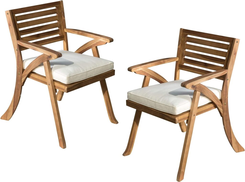 Christopher Knight Home Hermosa Outdoor Acacia Wood Arm Chairs, 2-Pcs Set, Teak Finish / Cream