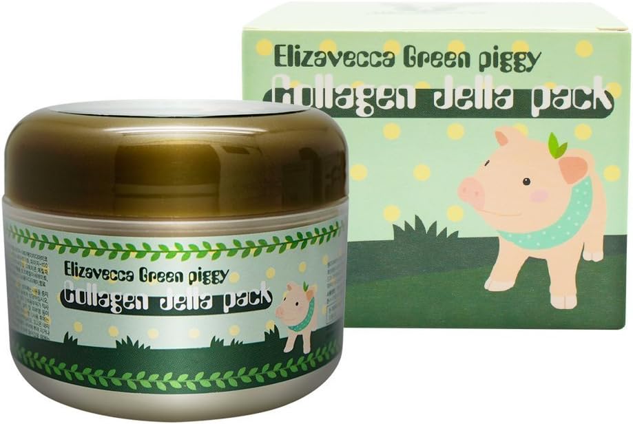 Elizavecca Green Piggy 50% Collagen Cream 100g - Volume Up Face Cream | Repair Water Cream | Big size Water Cream | Under Eye Cream for Puffiness and Bags | Shape Memory Anti-Aging Night Cream