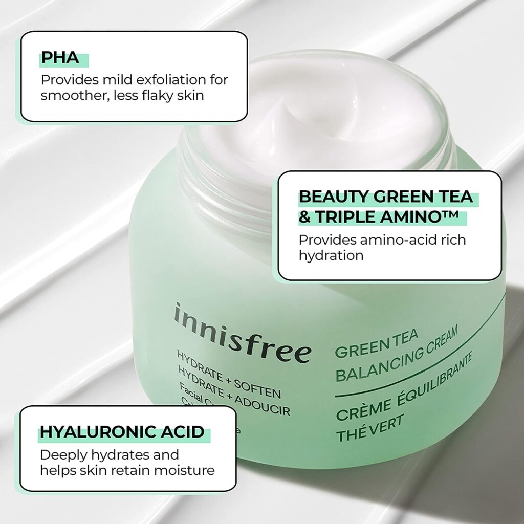 innisfree Green Tea Balancing Cream: Soothe, Hydrate, Helps Balance Skins Hydration Levels