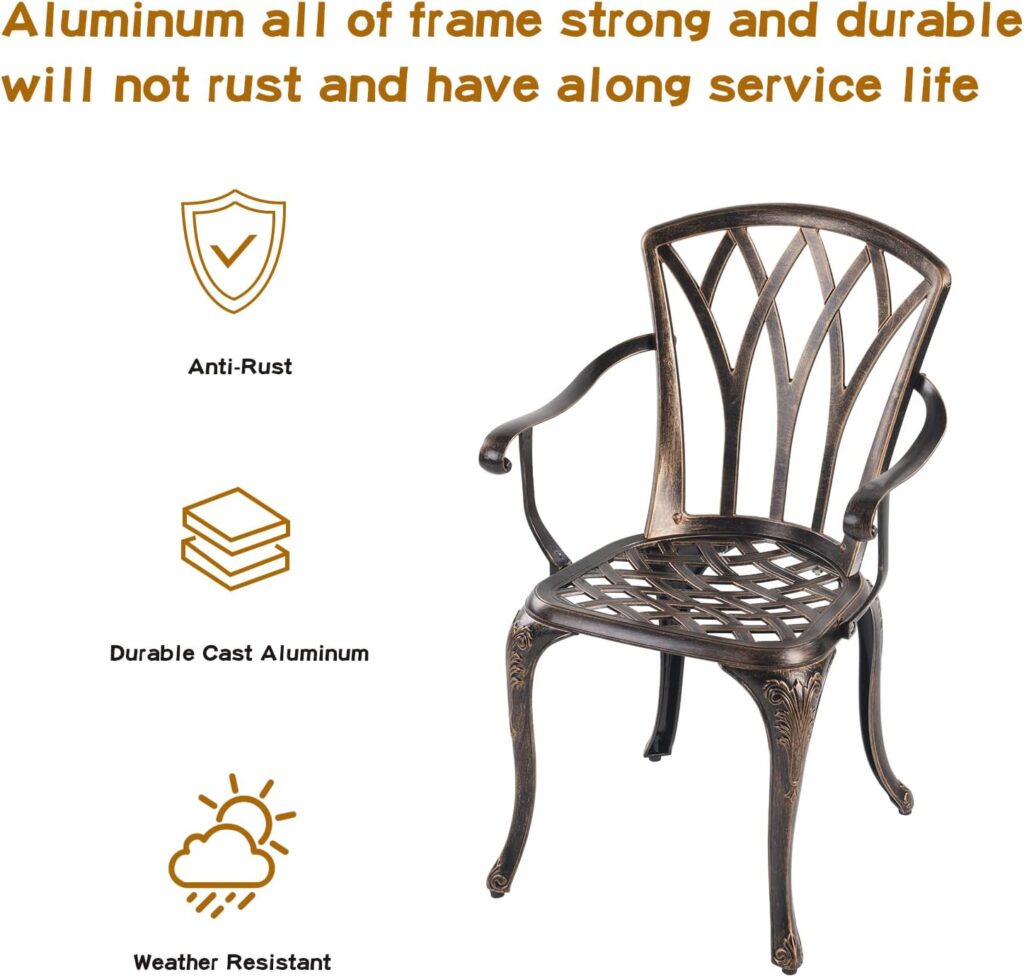 Jardin DE CENTENNAIL 3-Piece Outdoor Bistro Set Cast Aluminum Rust-Resistant Patio Furniture Armchairs Design (Copper)
