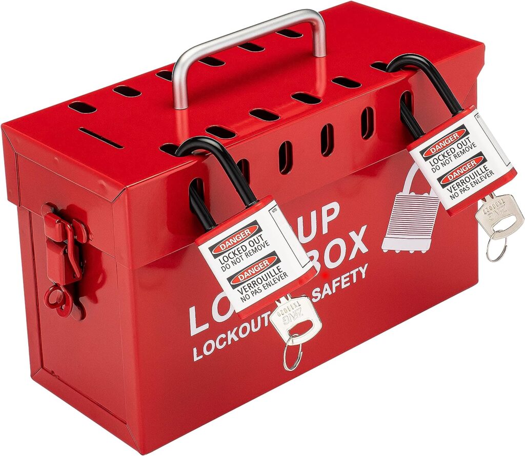 Zing Green Products 7299R-UN Portable Steel Group Lockout Tagout Box, Lock Box Accepts Up to 13 Padlocks, 10 by 6 by 4 Inch, Red