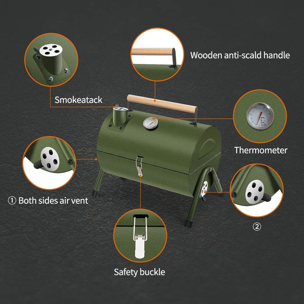 ACWARM HOME Portable Charcoal Grill, Small BBQ Smoker Grill, TableTop Barbecue Charcoal Grill for Outdoor Camping Garden Backyard Cooking Picnic Traveling (Green)