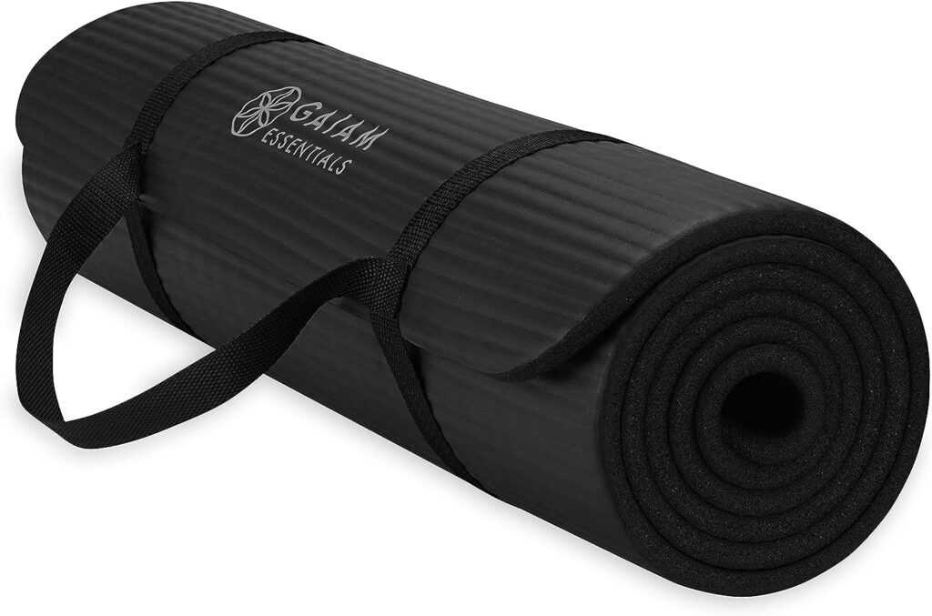 Gaiam Essentials Thick Yoga Mat Fitness  Exercise Mat with Easy-Cinch Yoga Mat Carrier Strap, 72L x 24W x 2/5 Inch Thick