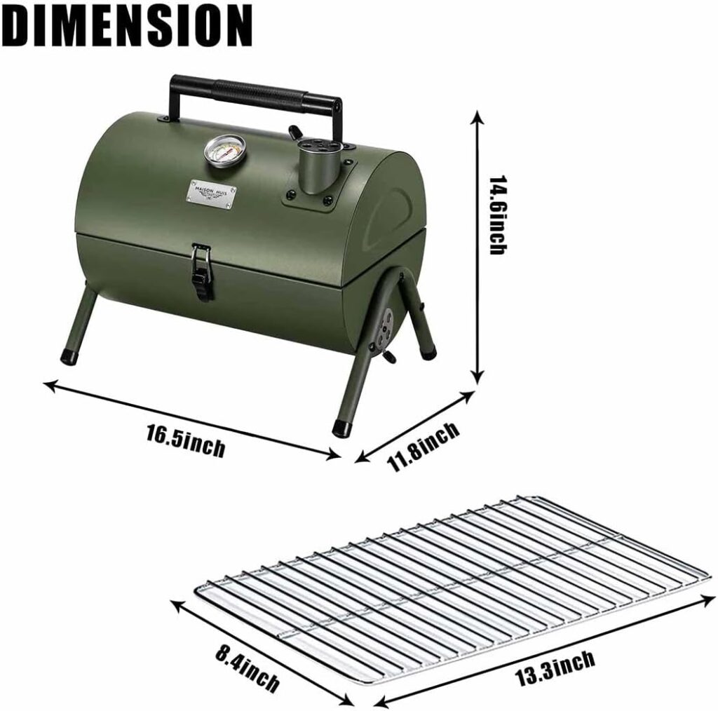 MAISON HUIS Adjustable Portable Charcoal Grill Multi-functional Metal Small BBQ Smoker for Outdoor Hiking Picnic(Green)