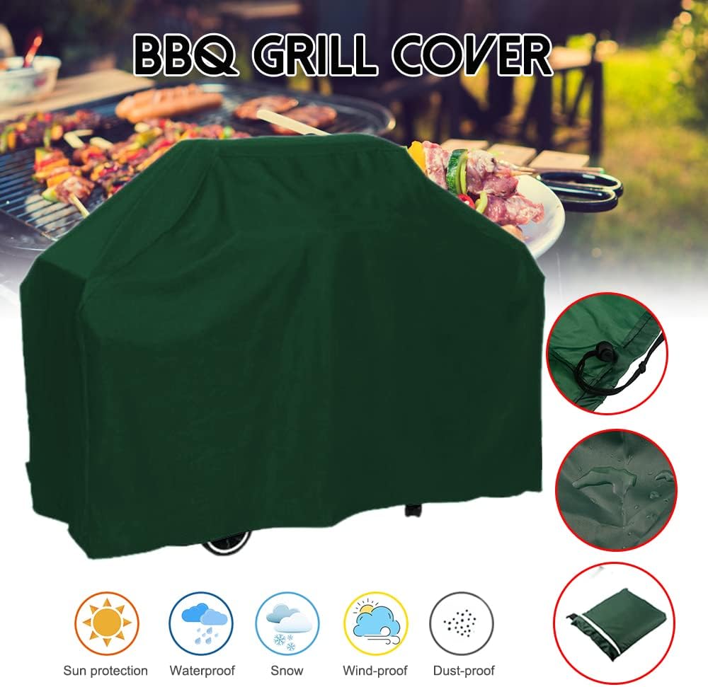 TJFU BBQ Grill Cover,BBQ Cover Waterproof Barbecue Grill Cover for Outdoor Gas Grill Cover Green,for Weber,Char Broil,Nexgrill Grills etc (59 L x 24 W x 48 H)
