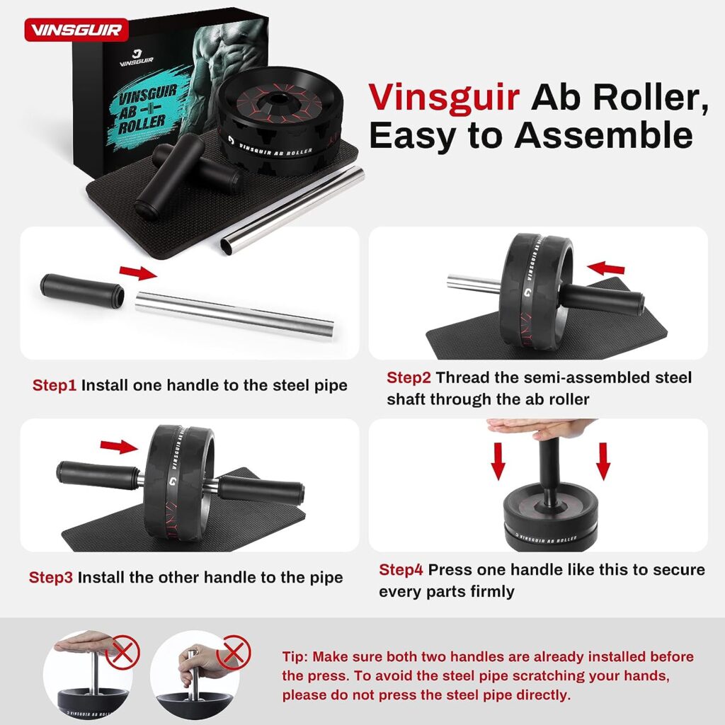 Vinsguir Ab Roller Wheel, Abs Workout Equipment for Abdominal  Core Strength Training, Exercise Wheels for Home Gym, Fitness Equipment for Core Workout with Knee Pad Accessories