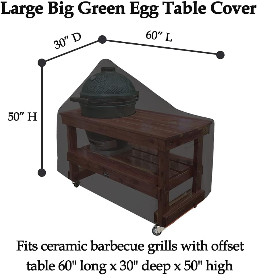 60 Inch Kamado Ceramic BBQ Grill Cover Heavy Duty Waterproof Large Big Green Egg Table Cover, Black