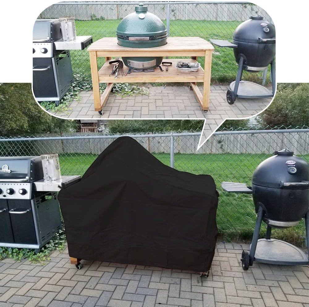 60 Inch Kamado Ceramic BBQ Grill Cover Heavy Duty Waterproof Large Big Green Egg Table Cover, Black