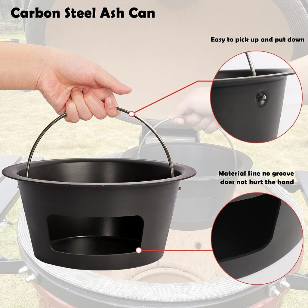 BBQ Carbon Steel Ash Can with Handle for Kamado Joe Classic Joe, Charcoal Ash Collector Charcoal Ash Can Basket Fits for Large Big Green Egg Accessories or Other Charcoal Grills