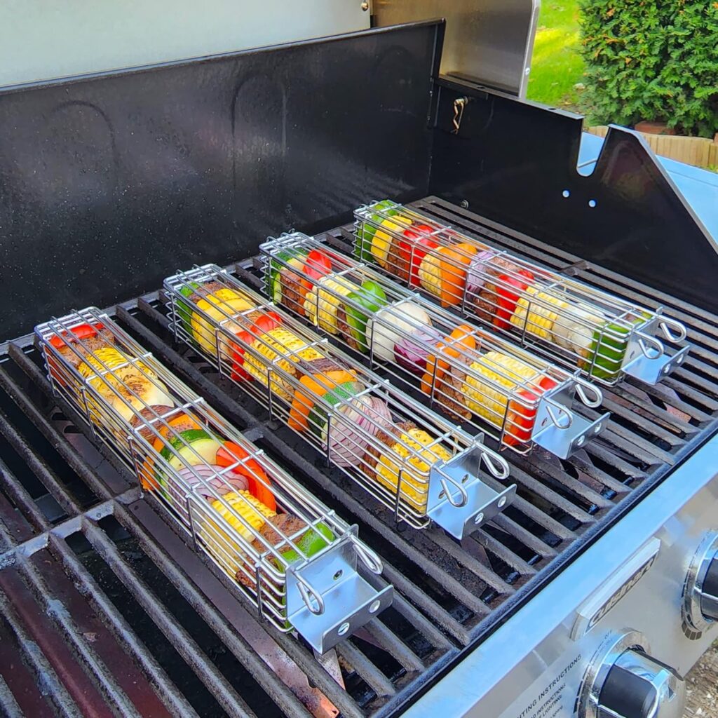 BRAIZE Kabob Grilling Basket 4pk - Grilling accessories grill baskets for outdoor grill - Barbecue accessories bbq grill accessories grill vegetable basket - Fish grill basket vegetable grill basket