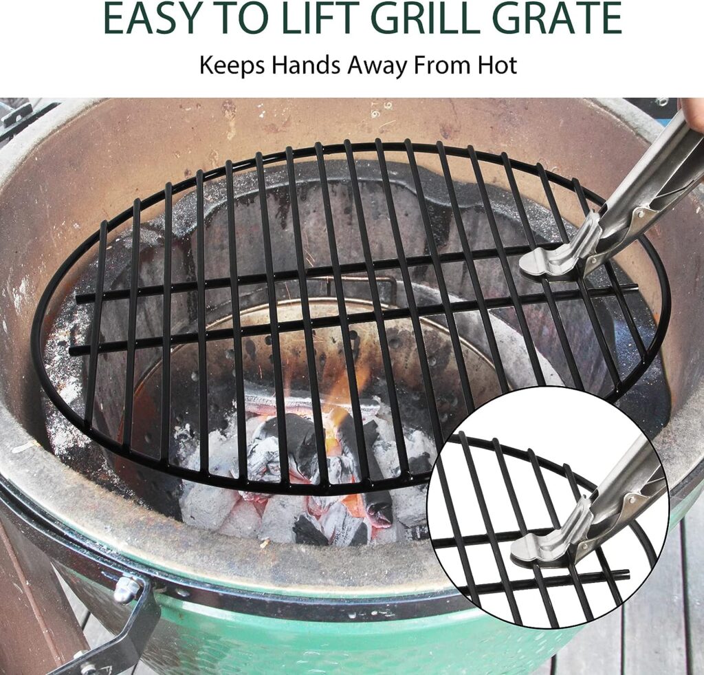OLAMO Grill Grid Gripper and 18 in Ash Rack,Green BBQ Ash Tool Poker and Stainless Steel Grate Lifter Gripper Big Green Egg Accessories kamado Charcoal Smoker Stove ash Rake Grilling Accessories