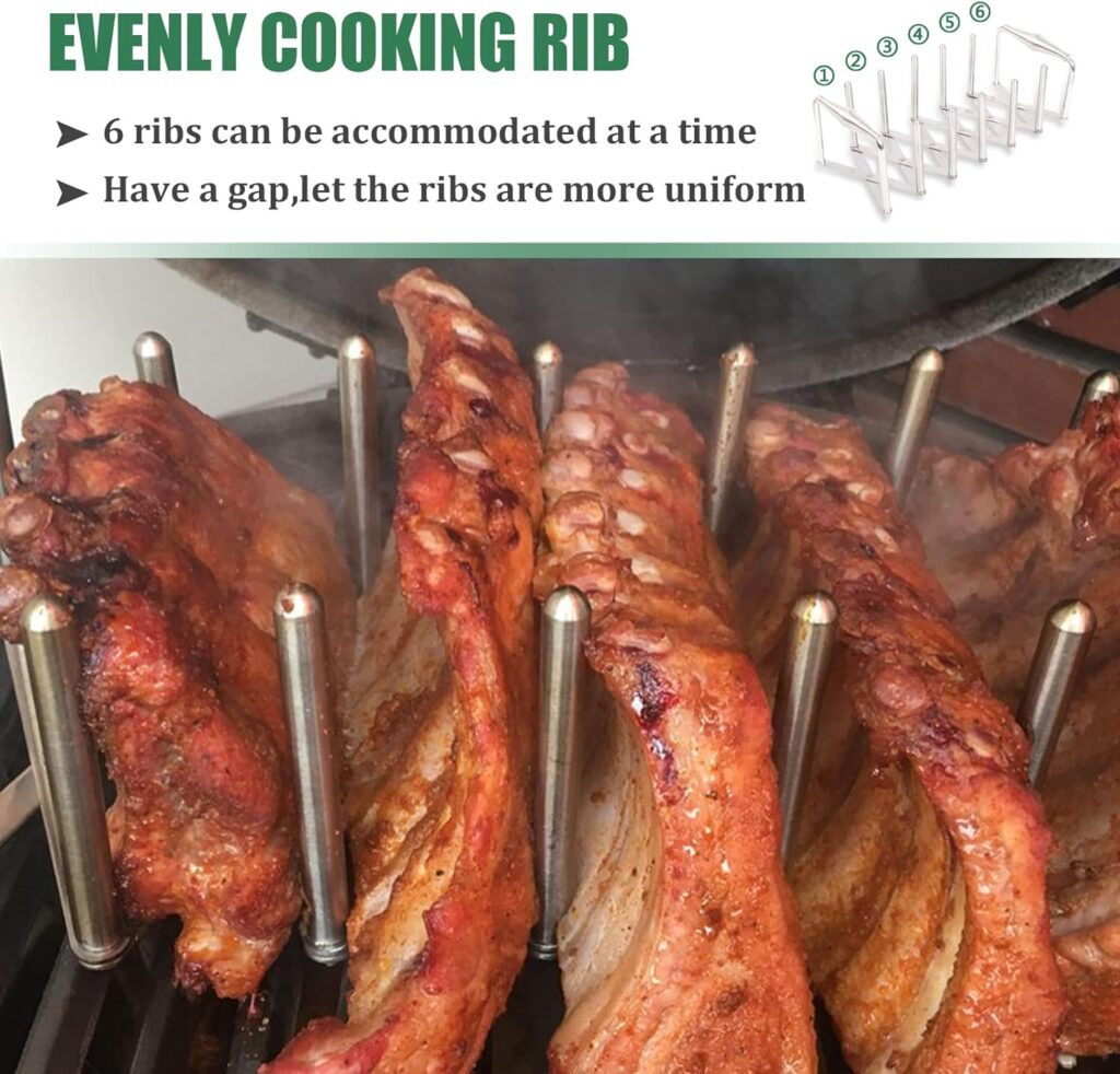 OLIGAI Rib Rack for Grilling,Roast Rib Holder for Big Green Egg,Kamado Joe Accessories and other Grill,Adjustable Stainless Steel BBQ Rib Rack