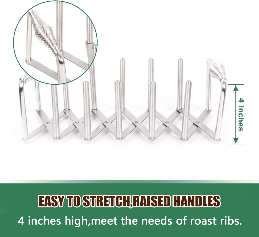 OLIGAI Rib Rack for Grilling,Roast Rib Holder for Big Green Egg,Kamado Joe Accessories and other Grill,Adjustable Stainless Steel BBQ Rib Rack