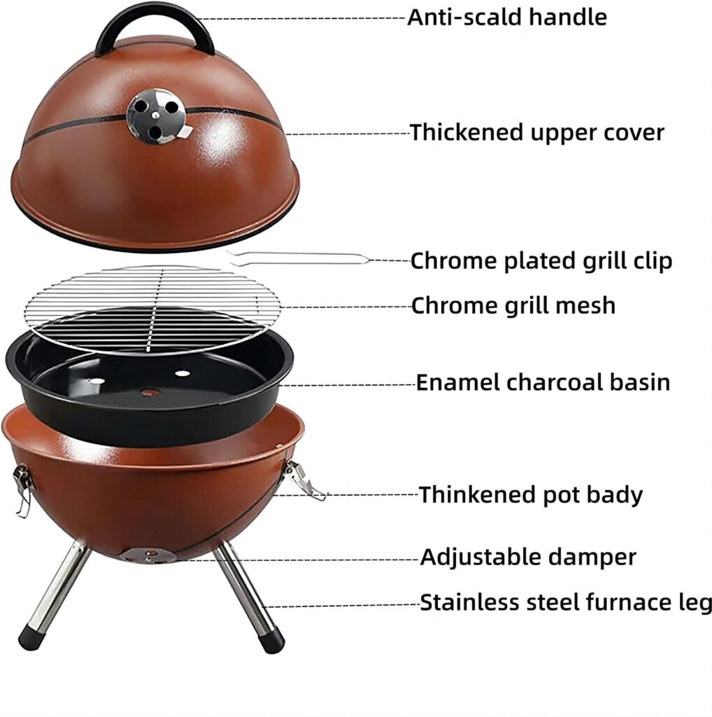 SENYANPAI 12 Inch Portable Kettle Charcoal Grill with Stand,Smoked BBQ Grill,Basketball Appearance Table Top Barbecue Charcoal Grill for Outdoor Camping Garden Backyard Cooking Picnic Traveling