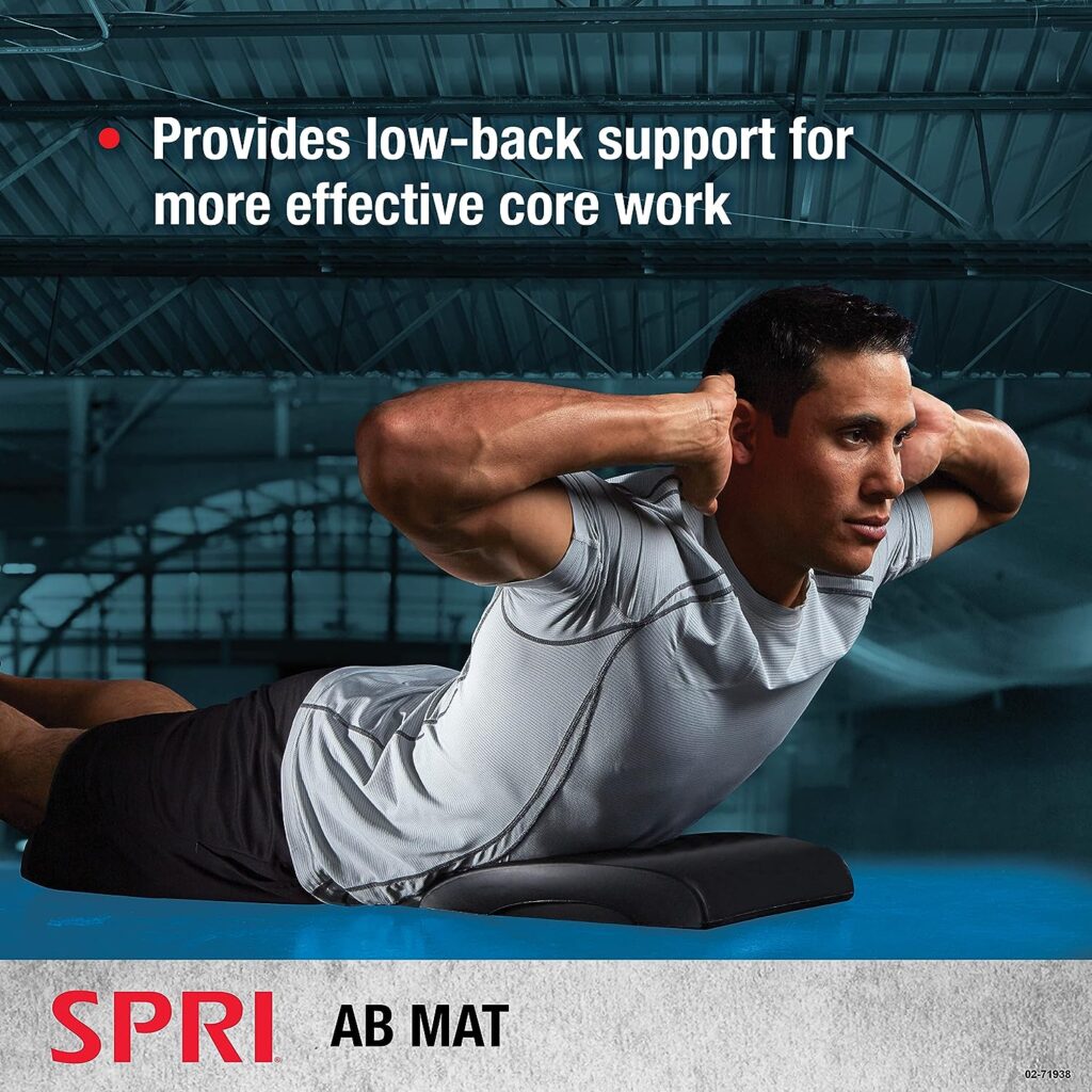SPRI Ab Mat - Workout Mat Accessory for Abdominal Exercises, Sit-Ups, Crunches, Push-Ups, Core Training, and More - Portable Padded Shaped Mat with Curved Back Support for Toning Abs,Black
