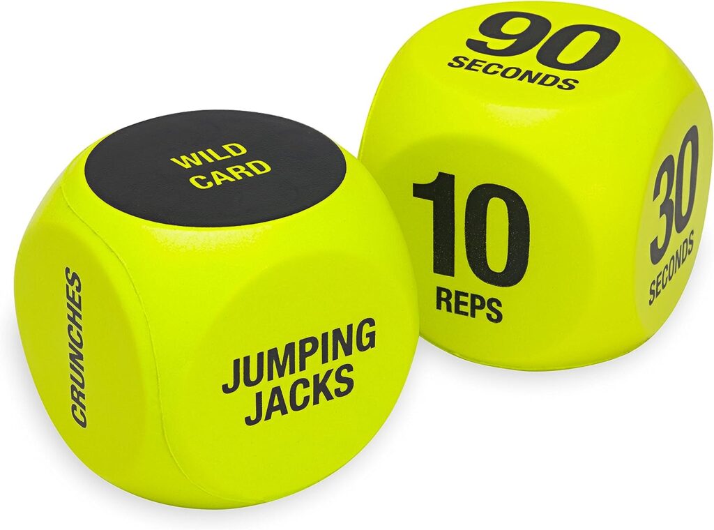 SPRI Exercise Dice (6-Sided) - Game for Group Fitness  Exercise Classes - Includes Push Ups, Squats, Lunges, Jumping Jacks, Crunches  Wildcard ( Carrying Bag)