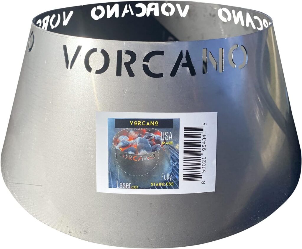 Vorcano BBQ Brand Stainless Steel Vortex Charcoal Grill Cone BBQ Accessory is Compatible with Weber Kettle, Big Green Egg, Kamado Joe