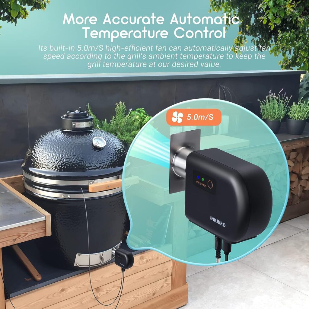 Wi-Fi  Bluetooth BBQ Smoker Temperature Controller with Automatic Smoker Fan, INKBIRD ISC-027BW Grill Thermometer with 4 Probes for Big Green Egg, Kamado Joe, Primo, Vision Grill, Akorn Kamado